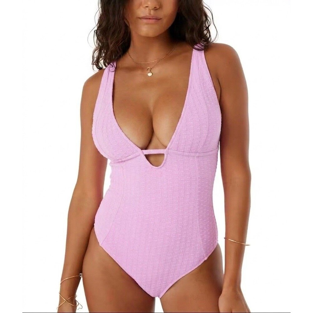 Roxy Haleiwa Plunge Neckline One-Piece Swimsuit Pink Size XL $106